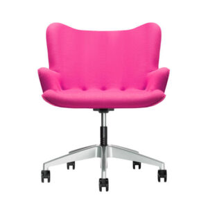 The office chair from pink leather isolated on white background