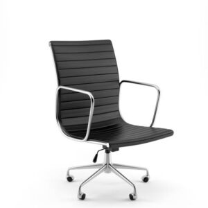 Digitally generated black leather office chair isolated on white background.